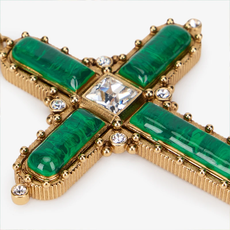 Green Jewelled Cross Necklace
