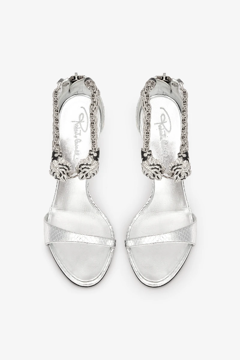 Metallic sandals with heels and tigers
