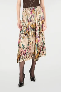 Midi Skirt With Oriental Bird Print