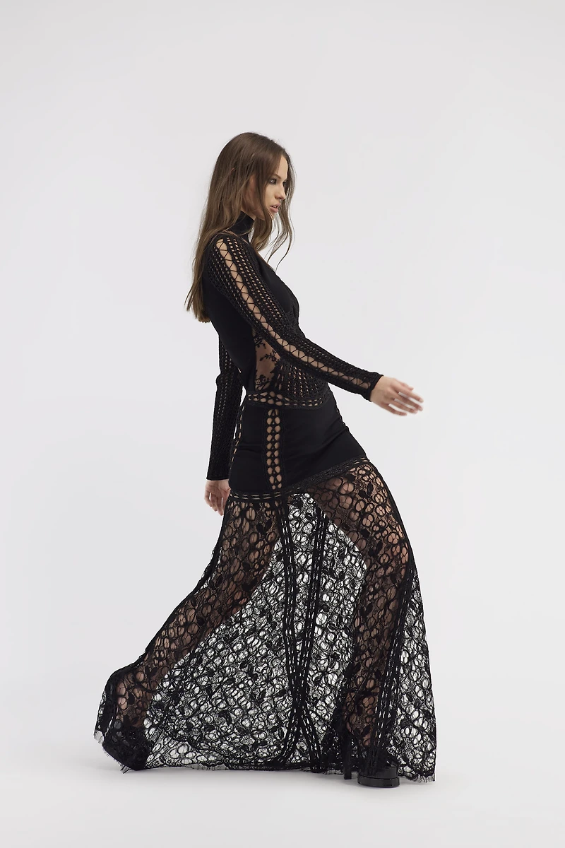 Long embroidered knit dress