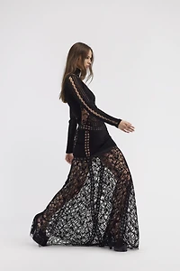 Long embroidered knit dress