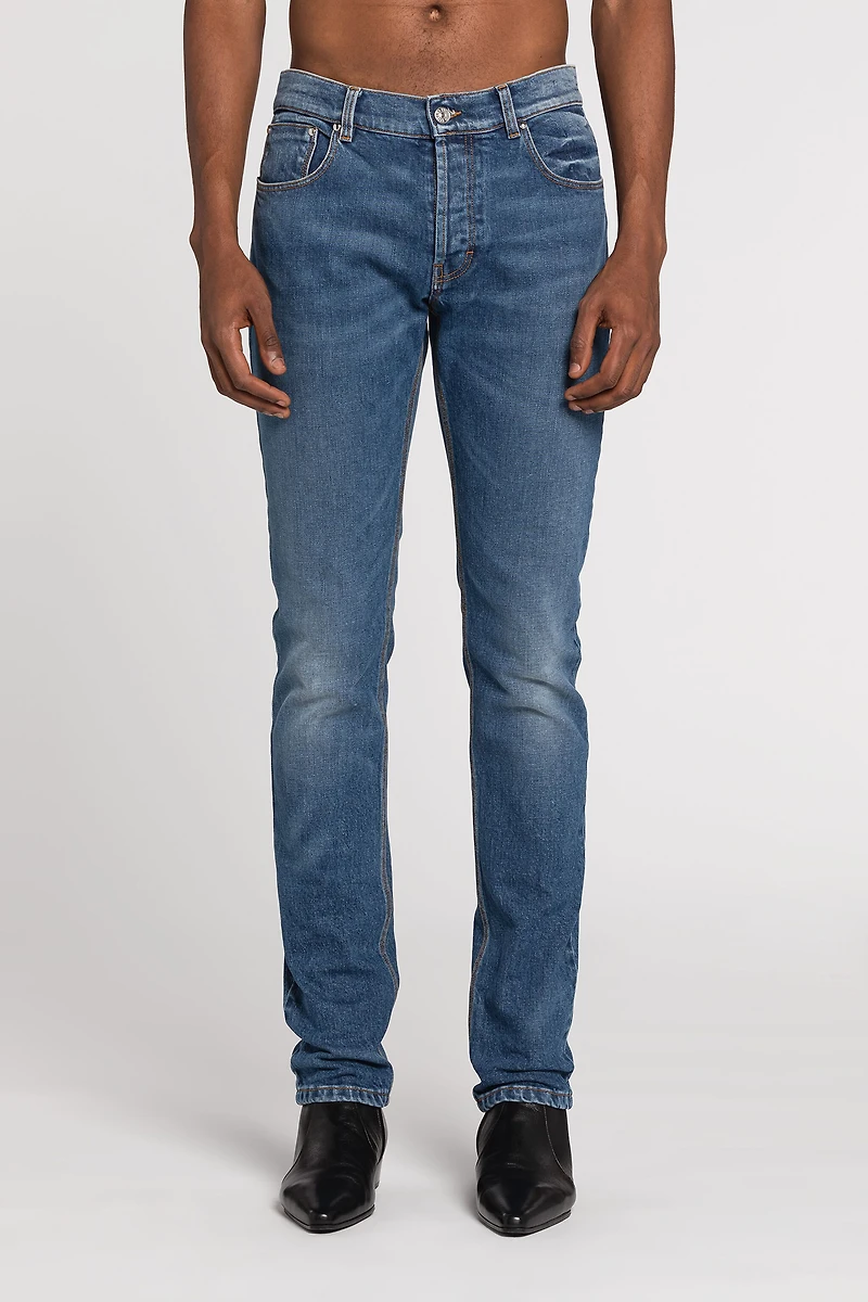 Mirror Snake-Embroidered Slim-Fit Jeans