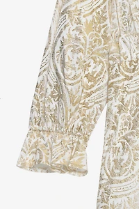 Gold Shirt Dress with Floral Print