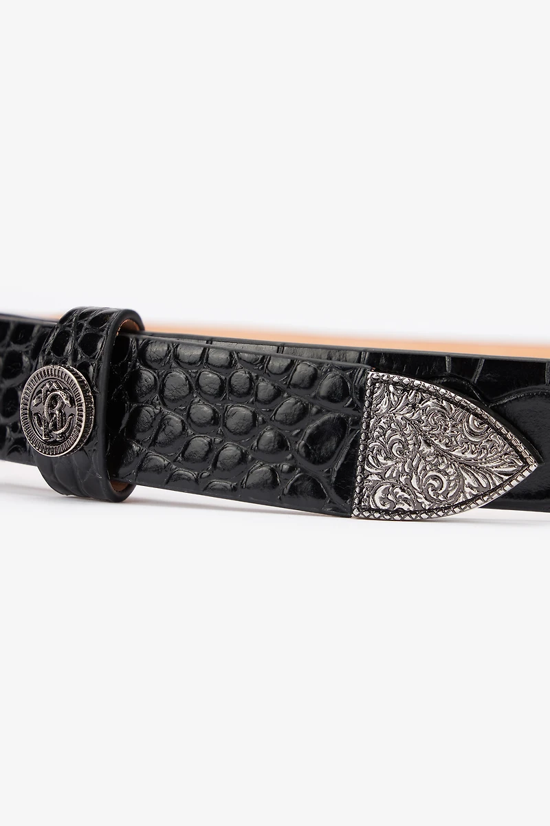 Leather Belt With Mirror Snake Monogram