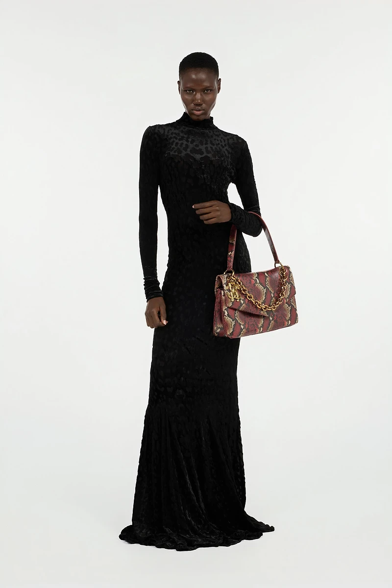 Long Black Dress With Jaguar Skin Pattern