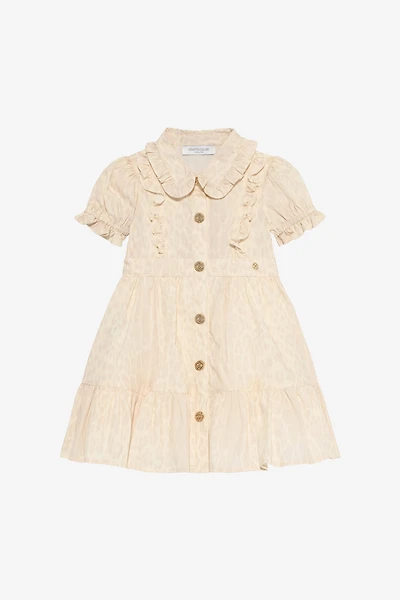 Ivory Dress with Jaguar Skin Print and Ruffles