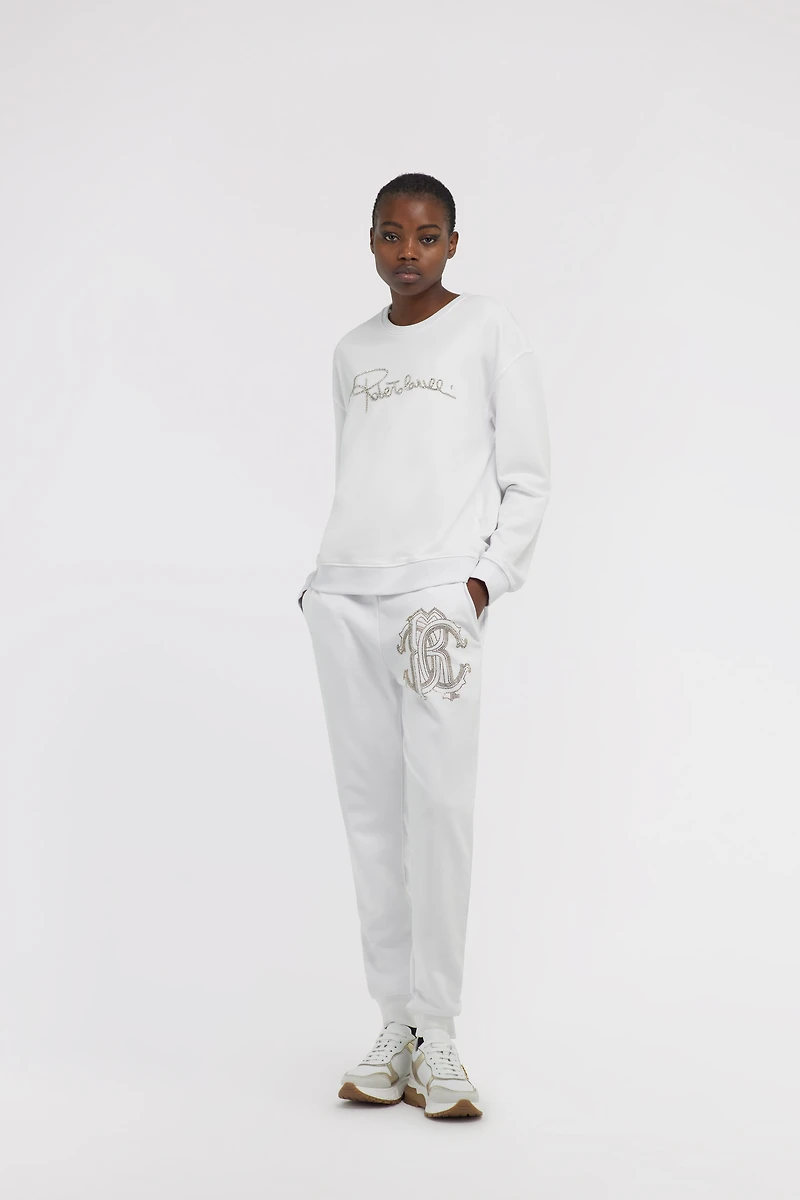 White Joggers With Crystal Monogram RC