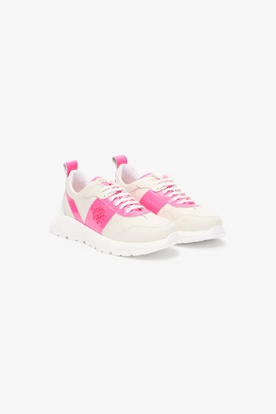 White And Pink Leather Running Shoes With Monogram RC