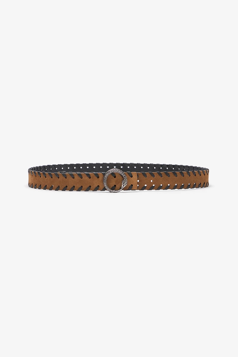 Leather Belt With Snake Buckle