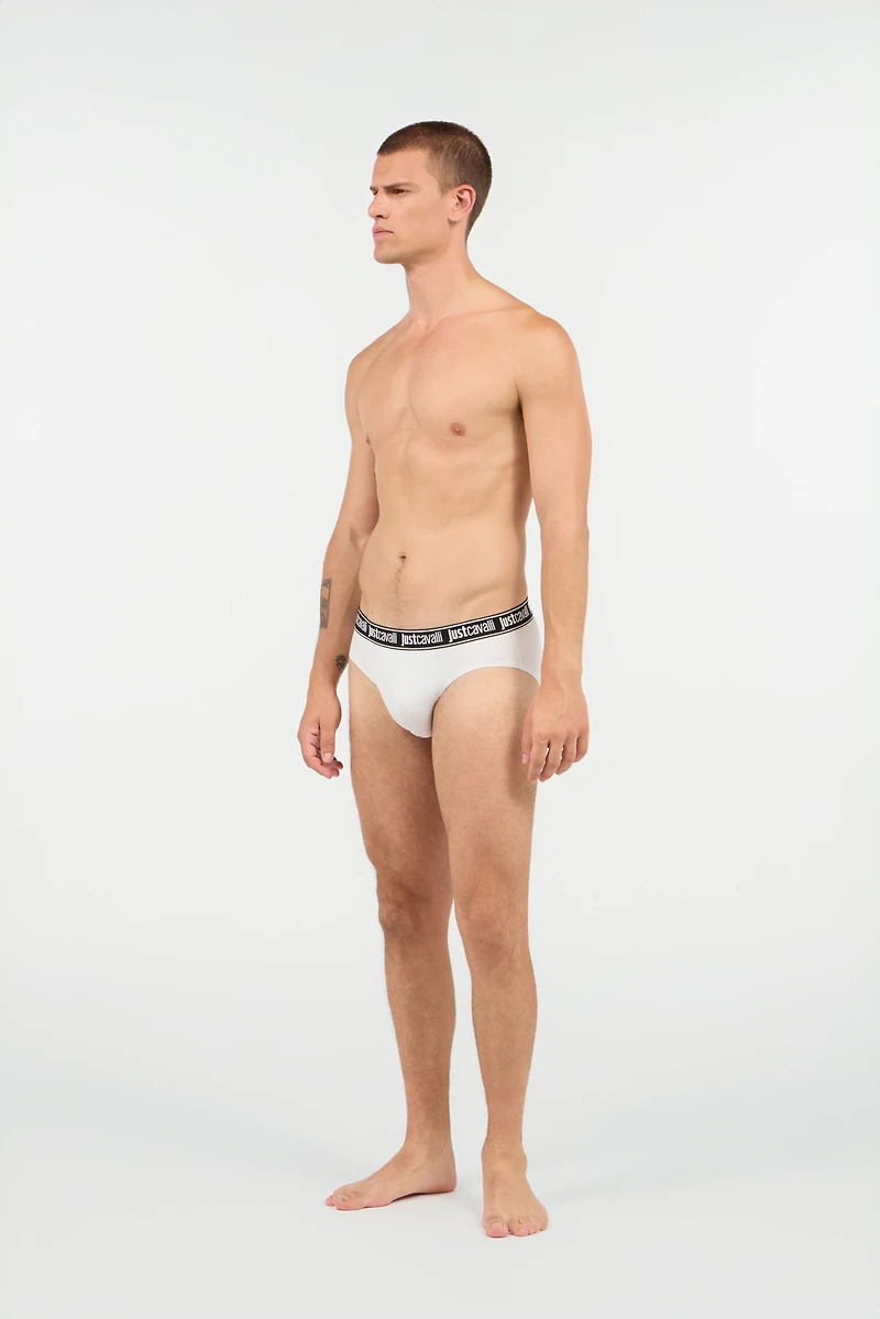 White Cotton Briefs With Logo Waistband