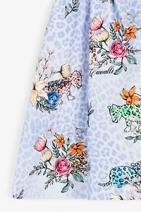 Jaguar And Flower-Print Pleated Skirt