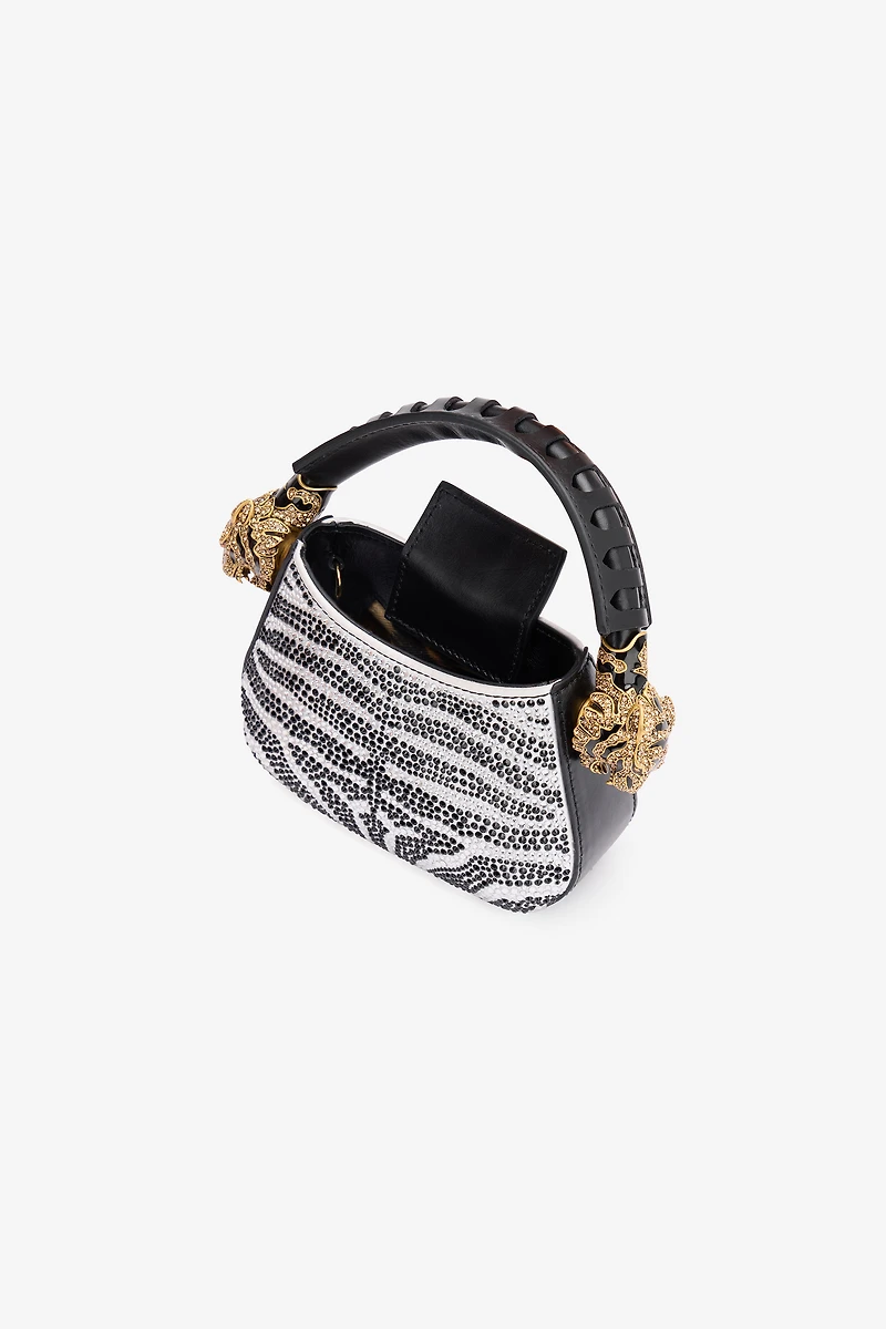Mini Roar Bag With Rhinestoned Zebra Pattern