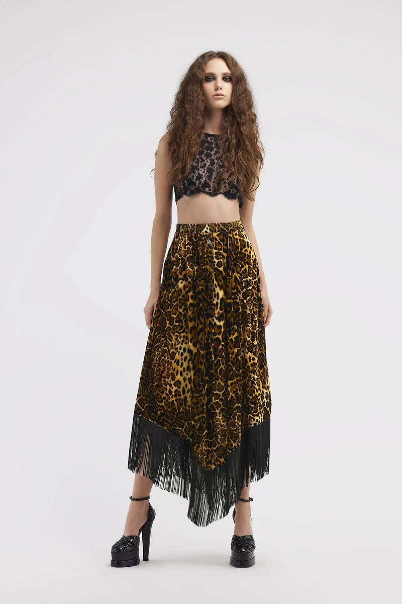 Long skirt with fringe