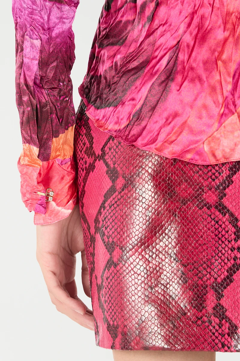 Shirt With Bejeweled Buttons And Rose Print