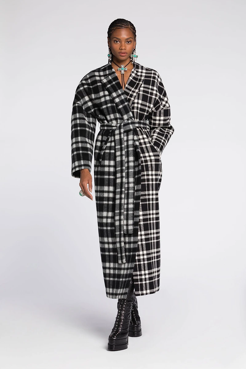 Checked Belted Coat