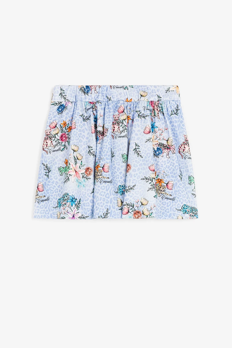 Jaguar And Flower-Print Pleated Skirt