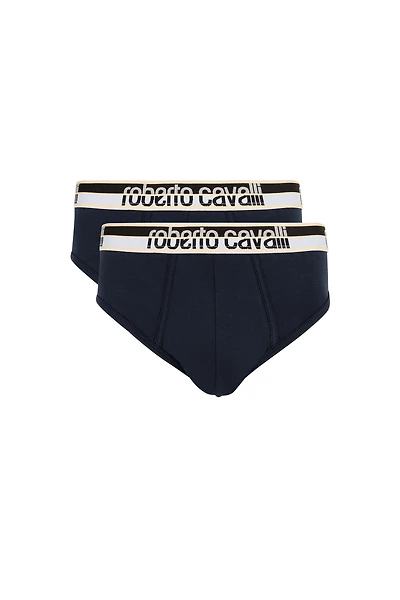 Two-Pack Navy Blue Cotton Briefs With Logo Waistband