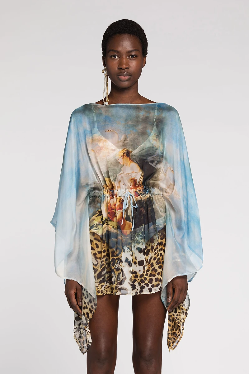 Painting-print silk blouse