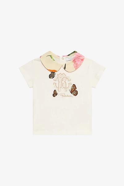 Milk White T-Shirt with RC Monogram and Butterflies