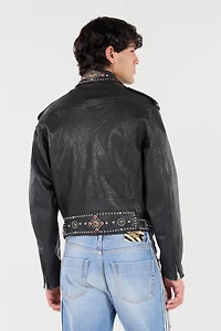 Leather Biker Jacket With Studs And Stones