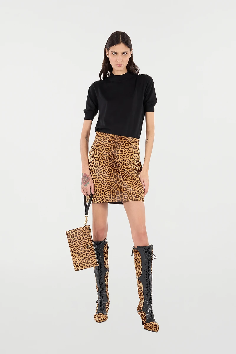 Leather Miniskirt With Leopard Skin Print