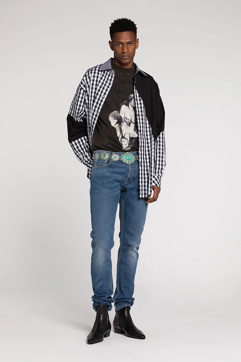 Mirror Snake-Embroidered Slim-Fit Jeans