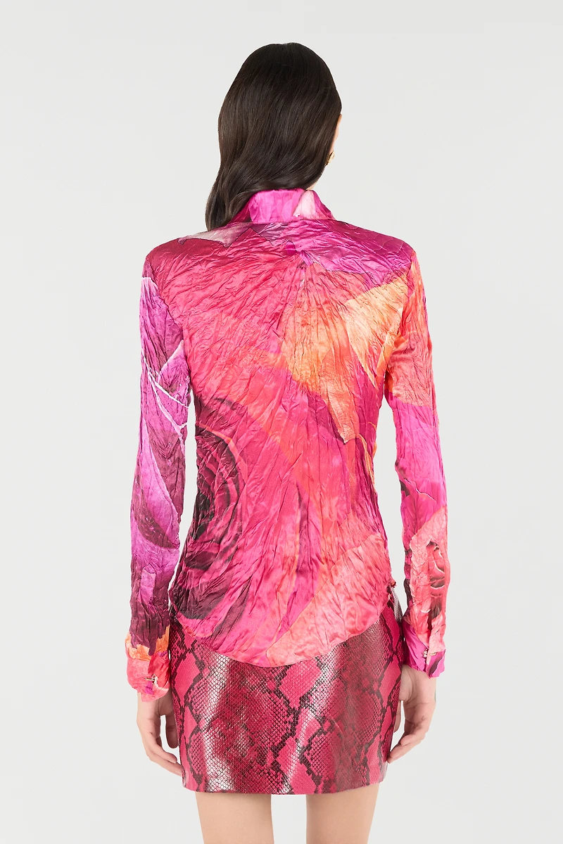 Shirt With Bejeweled Buttons And Rose Print