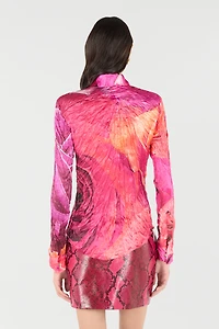Shirt With Bejeweled Buttons And Rose Print
