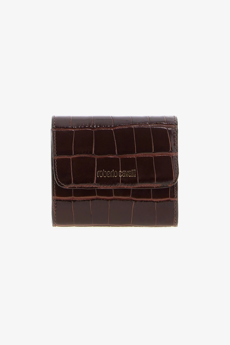 Brown Croc-Effect Leather Card Case