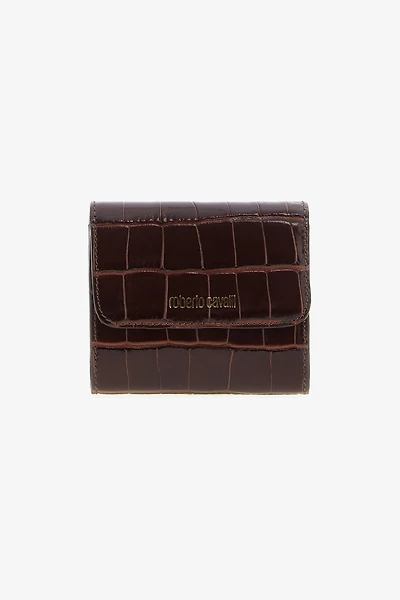 Brown Croc-Effect Leather Card Case