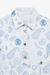 Marine-Print Broderie Anglaise Dress