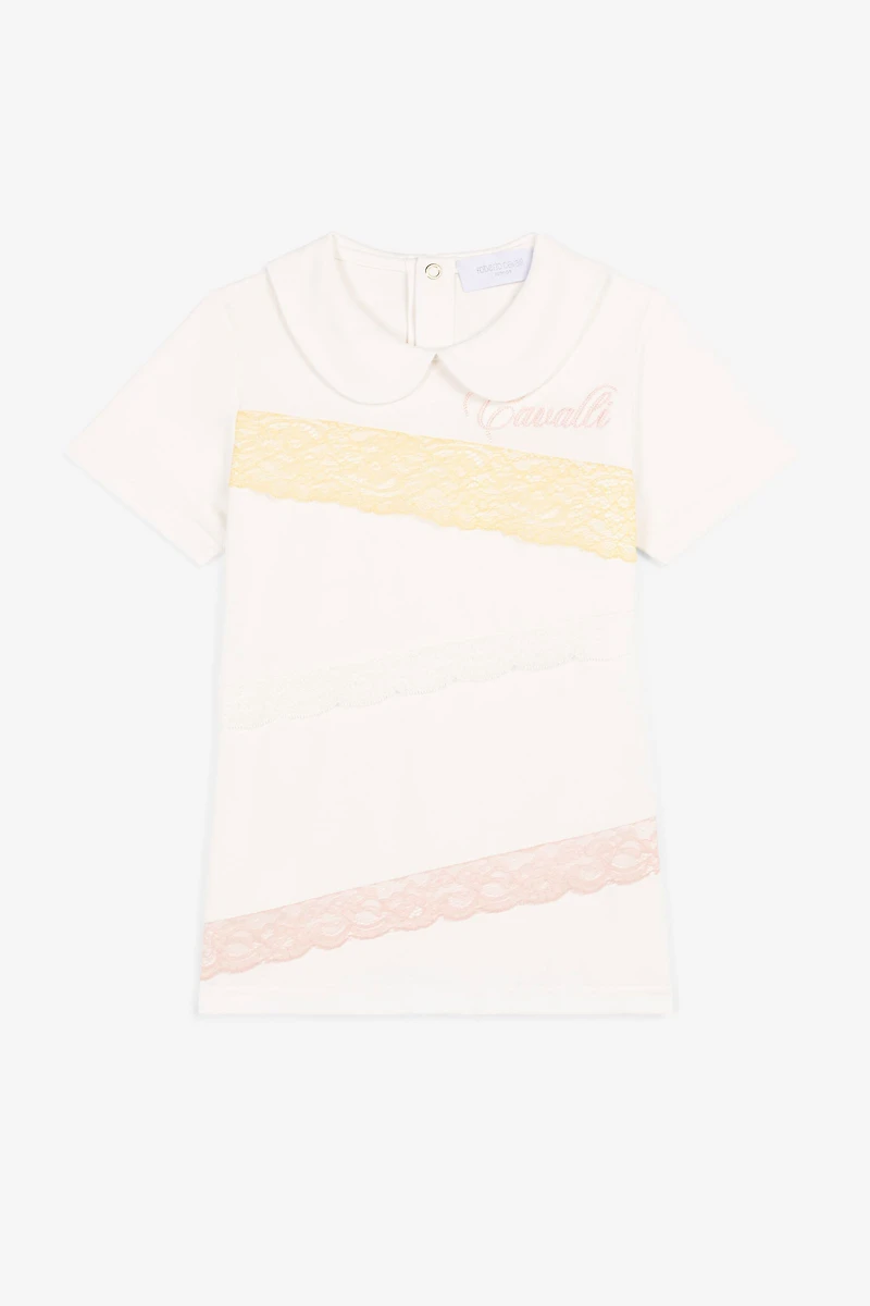 Logo-Embroidered Lace-Trimmed Top