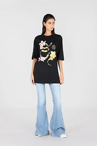 Snake and flower print T-shirt