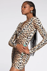 Leopard-Print Cut-Out Mini Dress