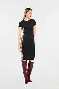 Black Midi Dress With Leopard Print Panels