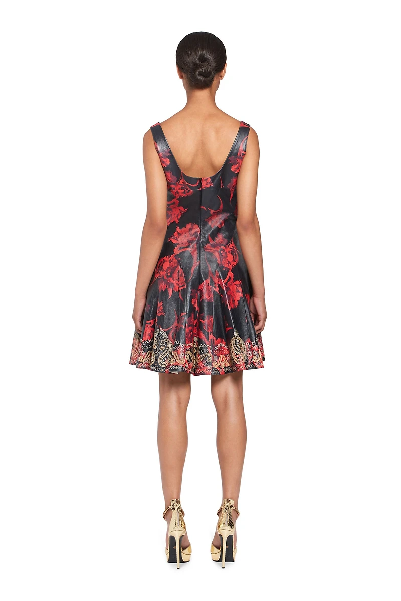 Micro Parrot Tulip print leather dress