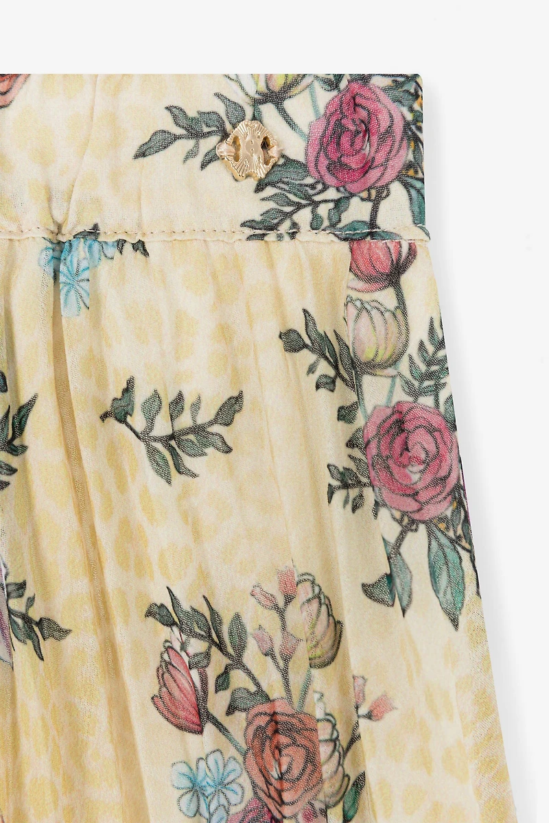 Jaguar And Flower-Print Pleated Skirt