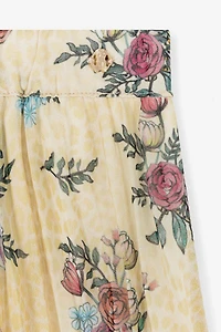 Jaguar And Flower-Print Pleated Skirt