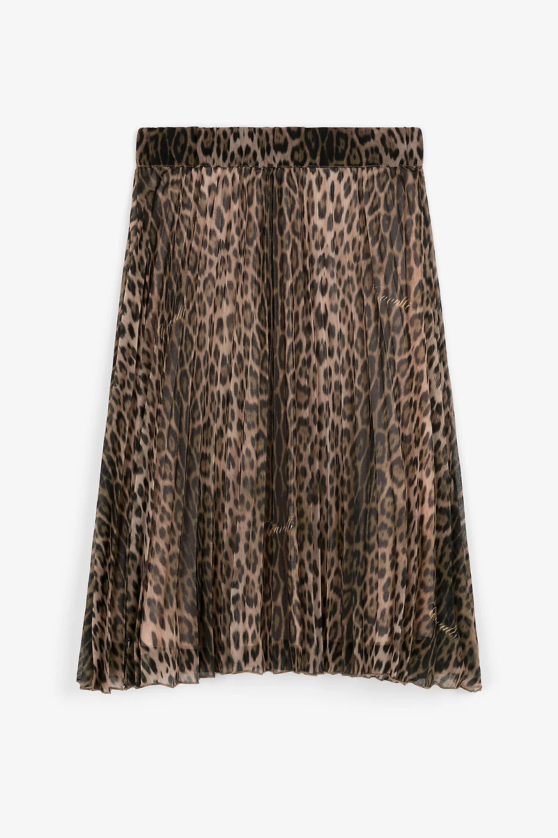 Leopard-Print Pleated Skirt