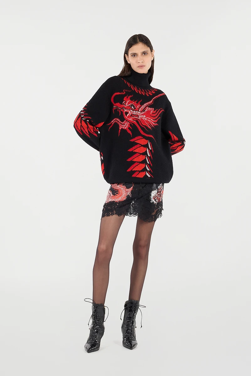 Silk Miniskirt With All-Over Dragon