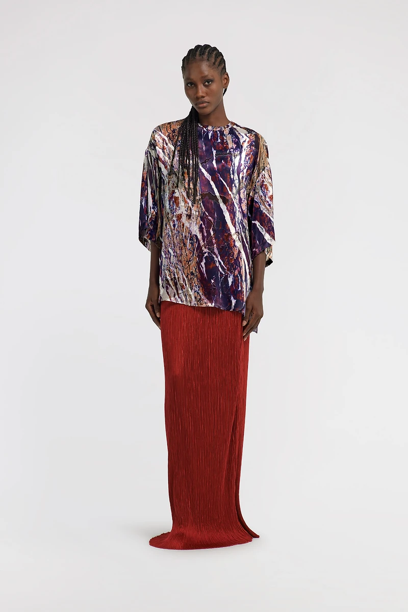 Marble print long T-shirt dress