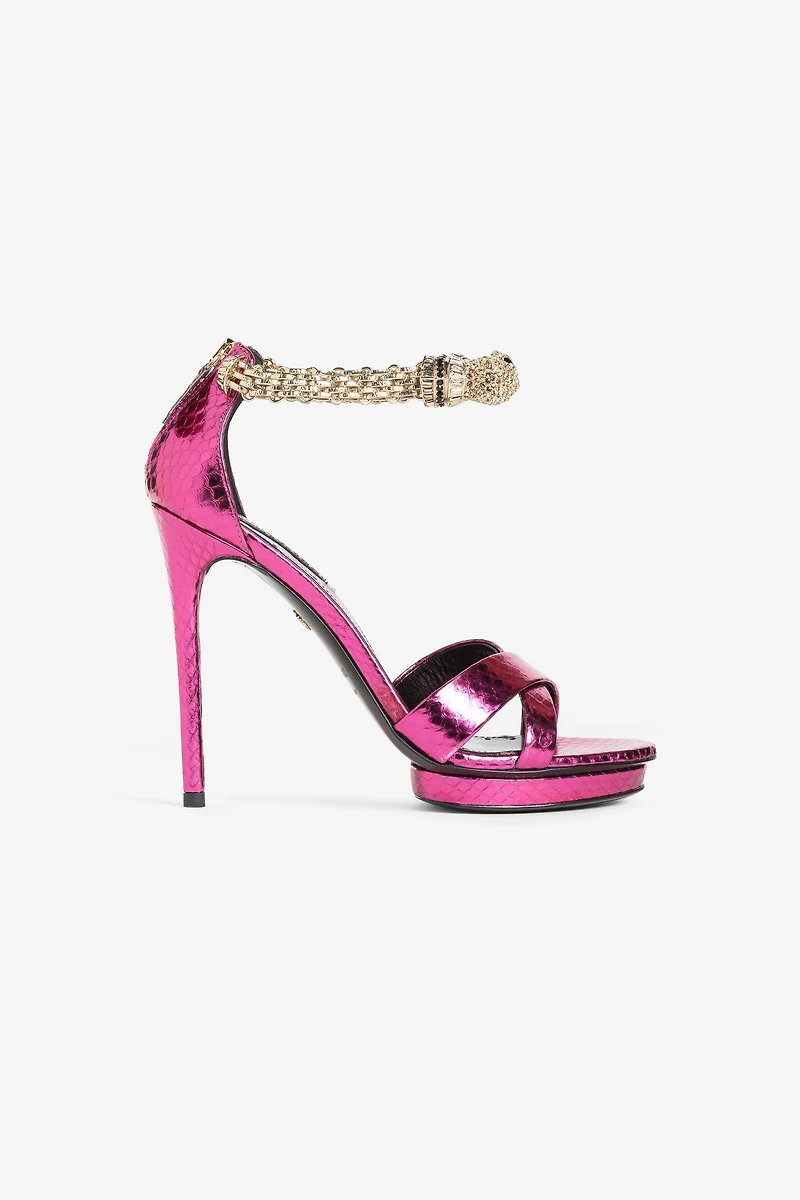 Crystal-Embellished Panther Head Sandals