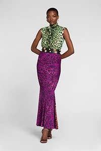 Animal-print fishtail skirt