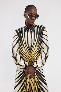 Ray Of Gold Print Silk Midi Dress