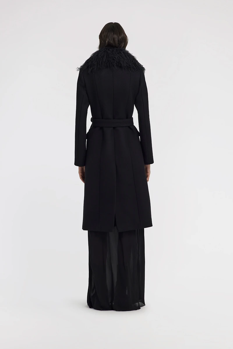 Black Virgin Wool Coat With Fur Collar
