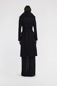 Black Virgin Wool Coat With Fur Collar