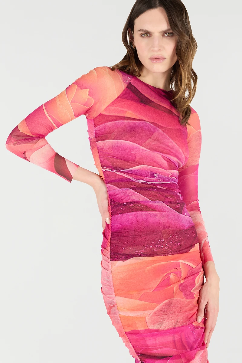 Sheath Dress With Rose Print