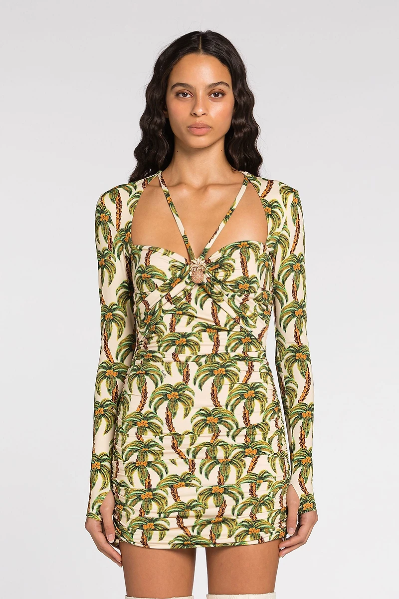 Palm tree-print mini dress