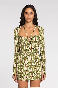 Palm tree-print mini dress