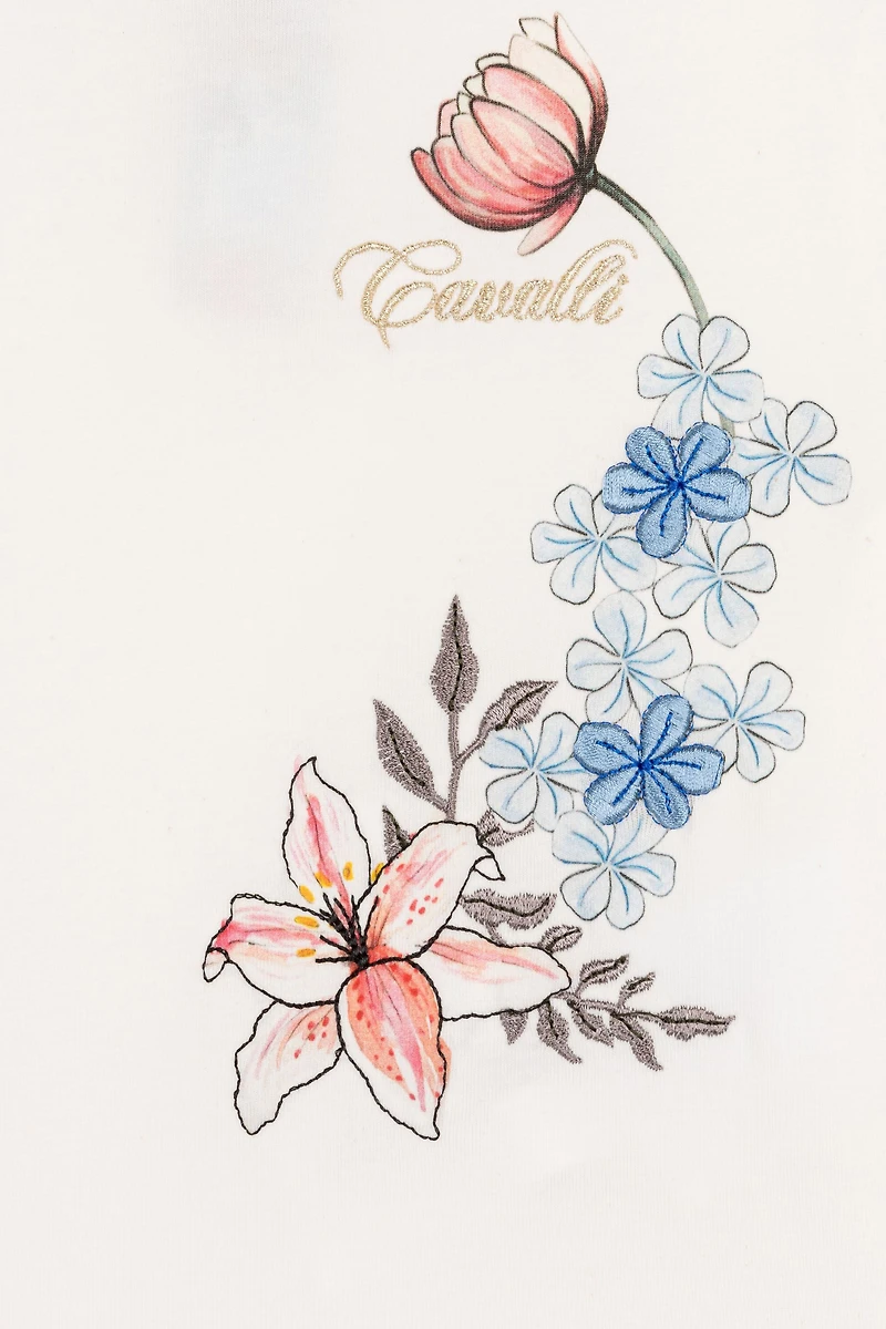 Flower-Print Logo-Embroidered T-Shirt